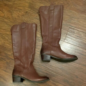 So Georgeann Sole Society Brown High Leather Boots Stacked Heel Country Size 7